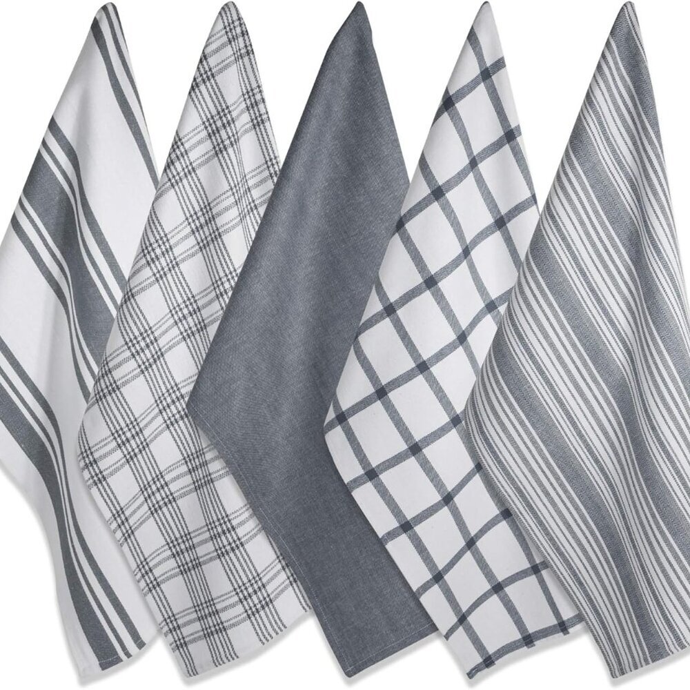 Assorted Woven, Kitchen Dishtowel Set, 18x28, Gray, 5 Piece